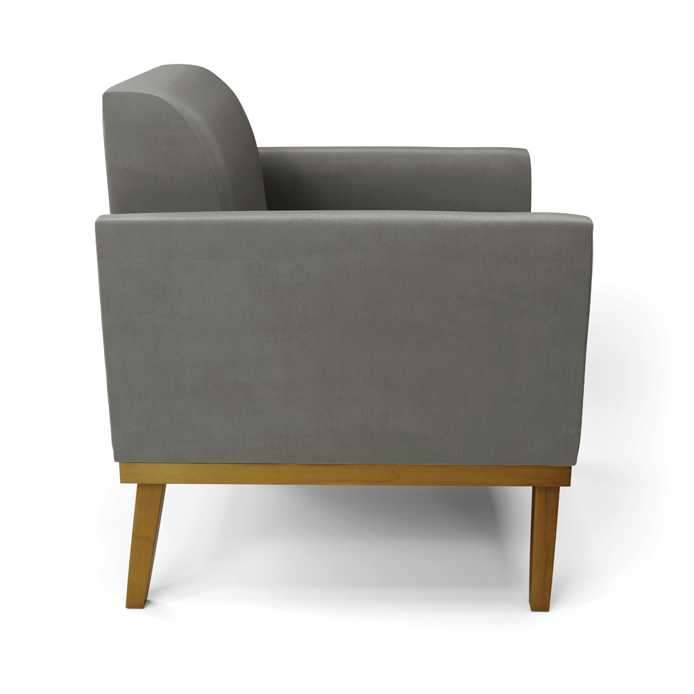 Poltrona Base de Madeira Fixa Castanho Marisa Suede Grafite D03 - D'Rossi