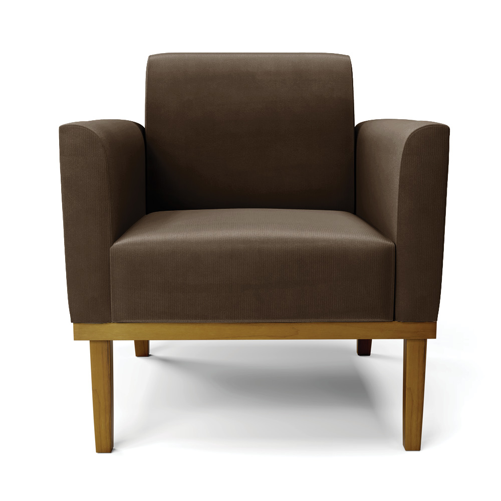 Poltrona Base de Madeira Fixa Castanho Marisa Suede Marrom D03 - D'Rossi