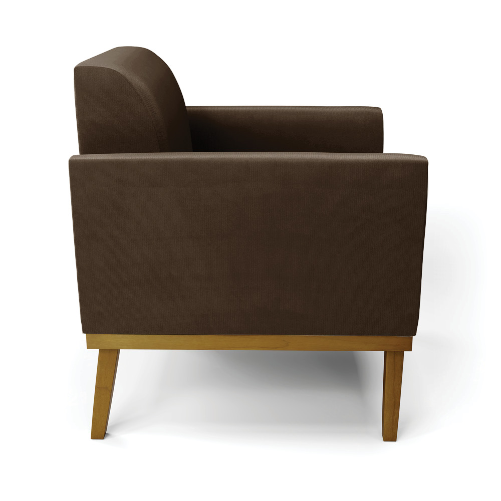 Poltrona Base de Madeira Fixa Castanho Marisa Suede Marrom D03 - D'Rossi