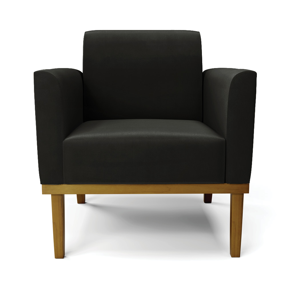 Poltrona Base de Madeira Fixa Castanho Marisa Suede Preto D03 - D'Rossi