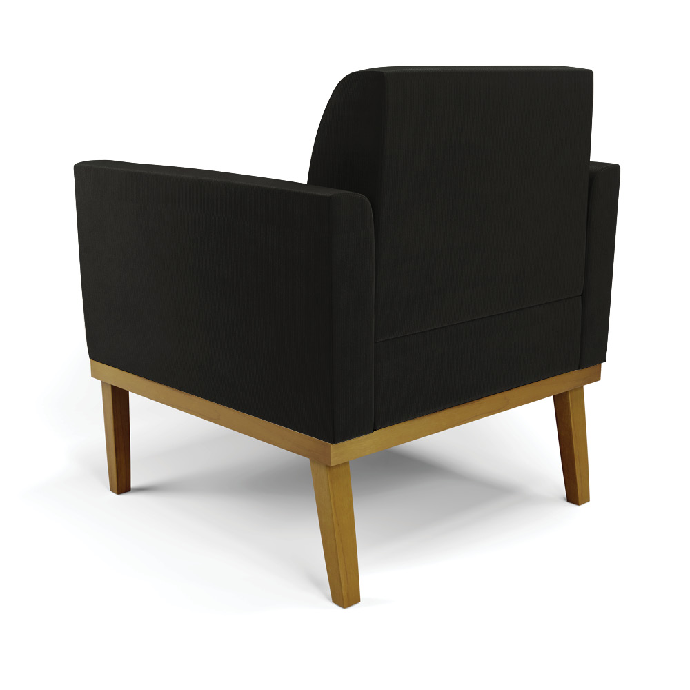Poltrona Base de Madeira Fixa Castanho Marisa Suede Preto D03 - D'Rossi