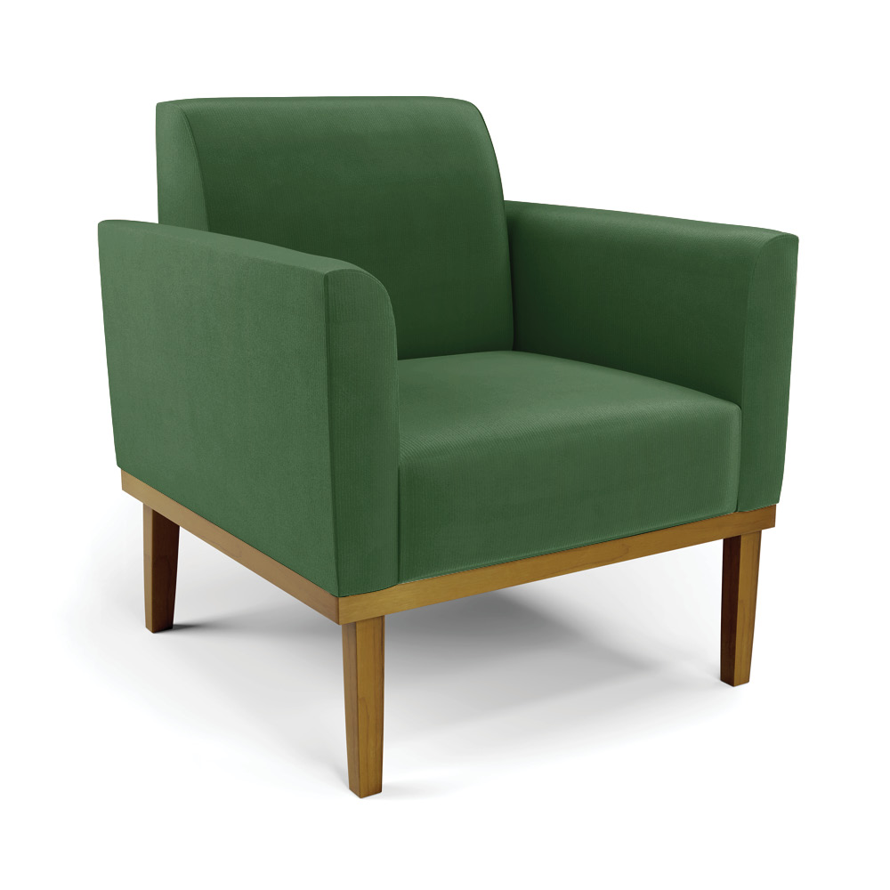 Poltrona Base de Madeira Fixa Castanho Marisa Suede Verde D03 - D'Rossi
