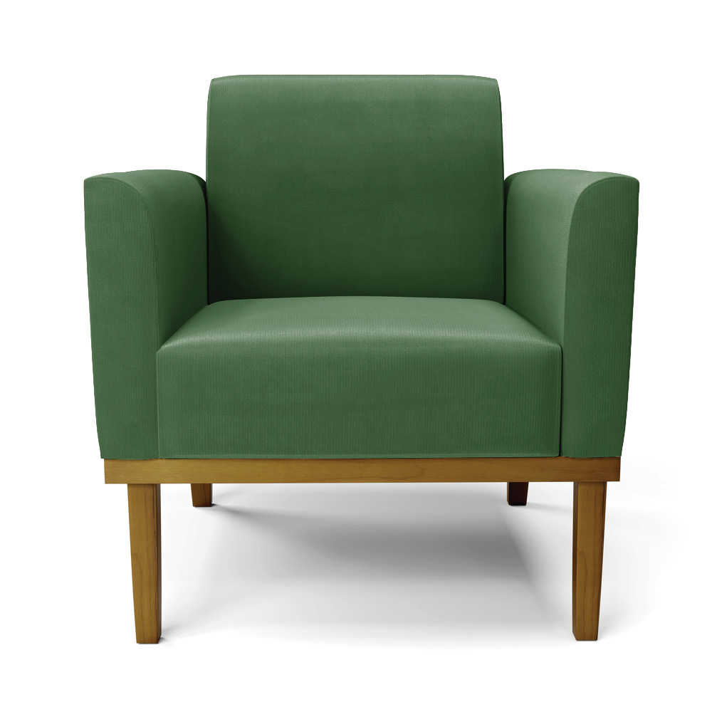 Poltrona Base de Madeira Fixa Castanho Marisa Suede Verde D03 - D'Rossi