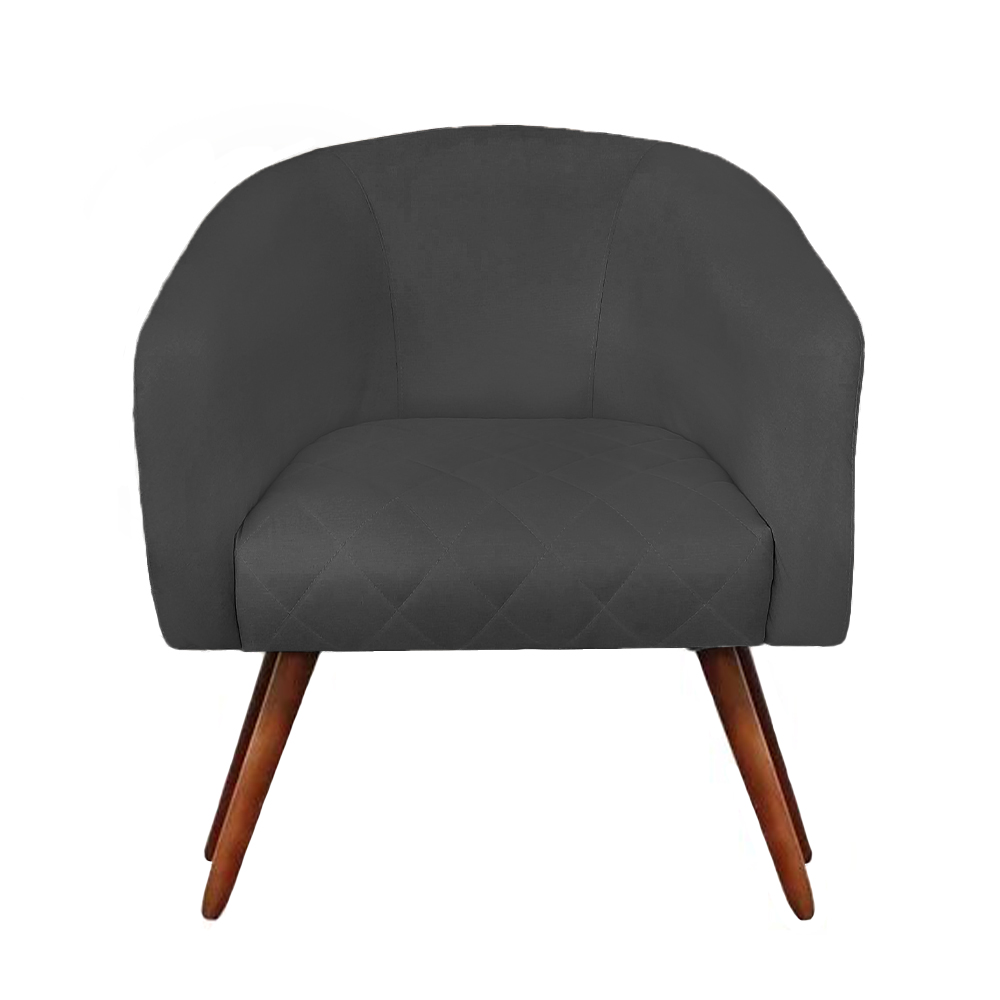 Poltrona Bianca com Tressê Suede Grafite Pés Palito Castanho - D'Rossi