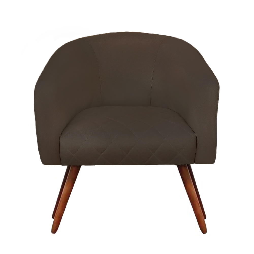 Poltrona Bianca com Tressê Suede Marrom Pés Palito Castanho - D'Rossi