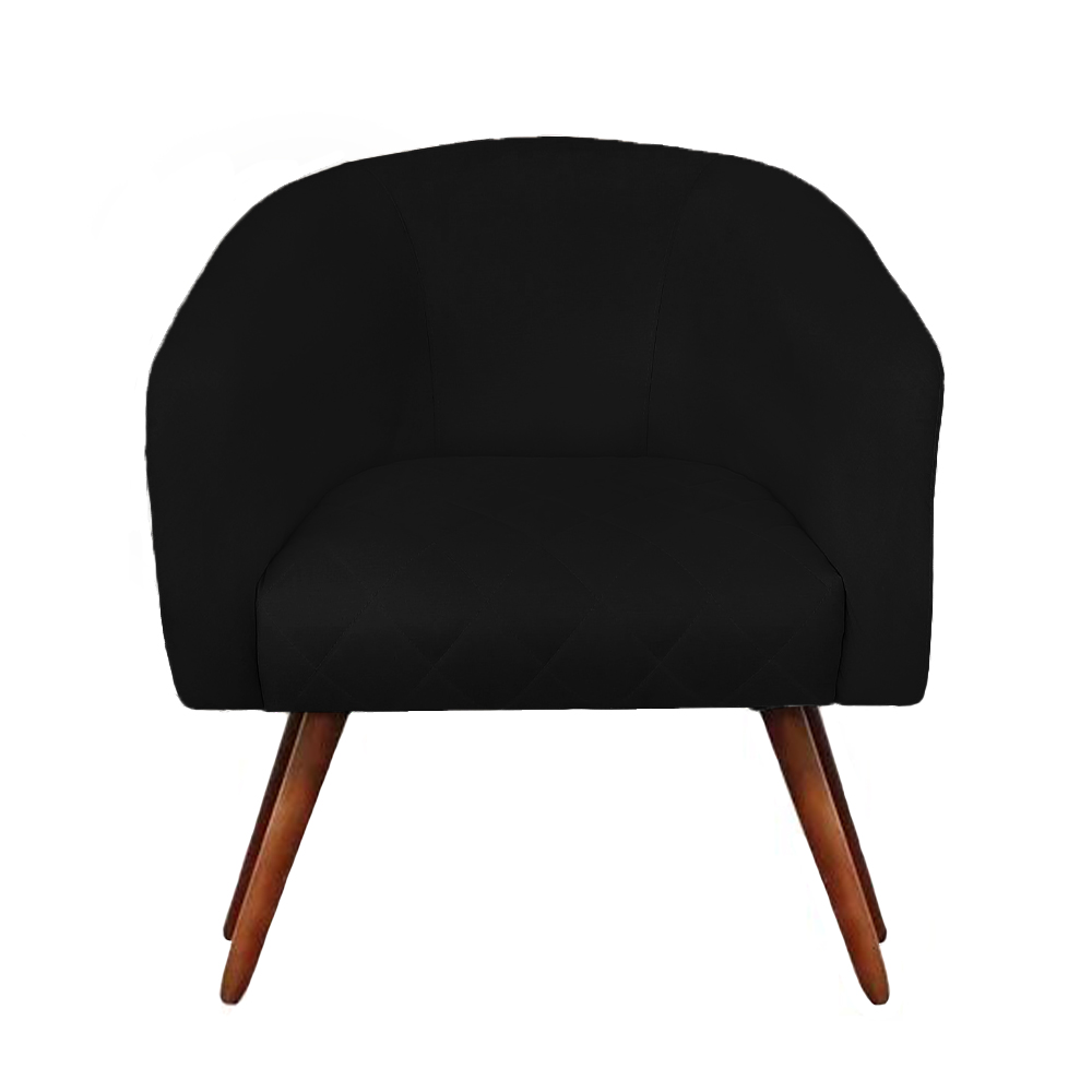 Poltrona Bianca com Tressê Suede Preto Pés Palito Castanho - D'Rossi