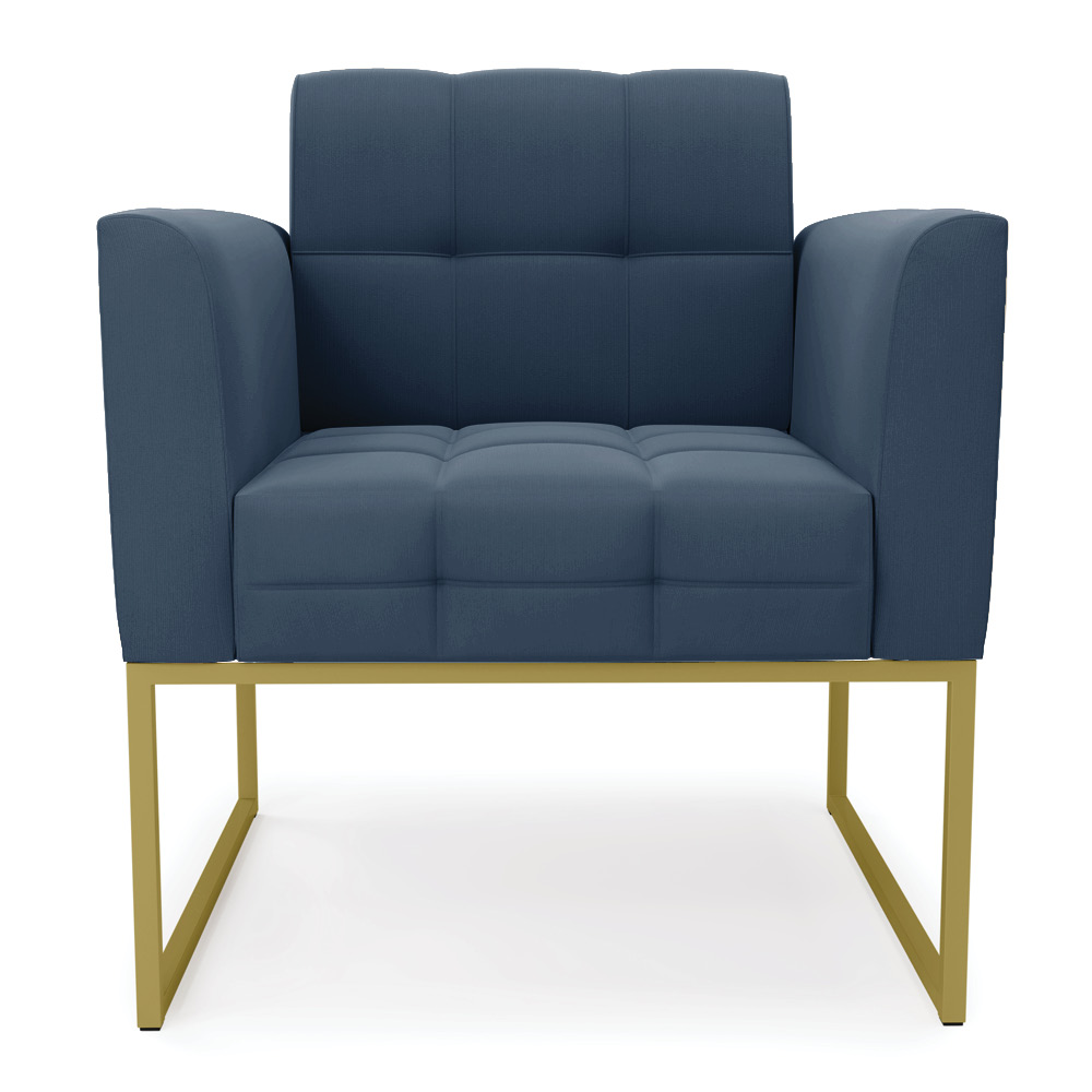Poltrona Elisa Suede Azul Marinho Base Metálica Industrial Dourada - D'Rossi