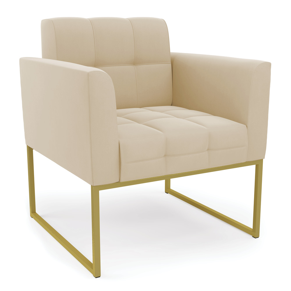 Poltrona Elisa Suede Bege Base Metálica Industrial Dourada - D'Rossi