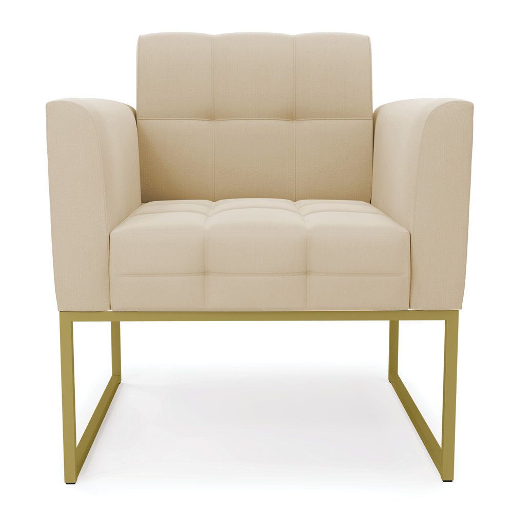 Poltrona Elisa Suede Bege Base Metálica Industrial Dourada - D'Rossi