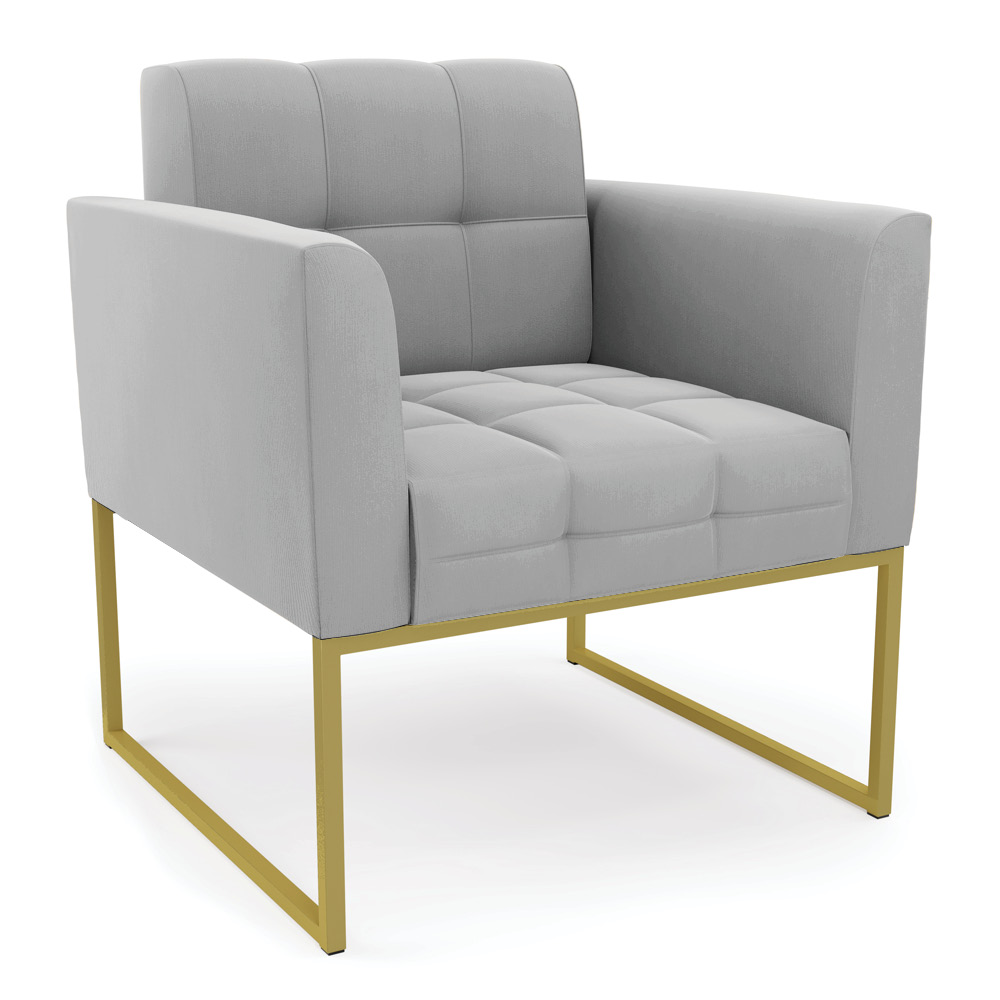 Poltrona Elisa Suede Cinza Base Metálica Industrial Dourada - D'Rossi