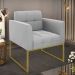 Poltrona Elisa Suede Cinza Base Metálica Industrial Dourada - D'Rossi