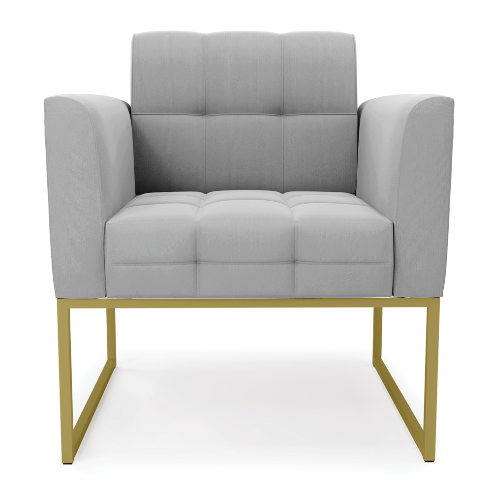 Poltrona Elisa Suede Cinza Base Metálica Industrial Dourada - D'Rossi