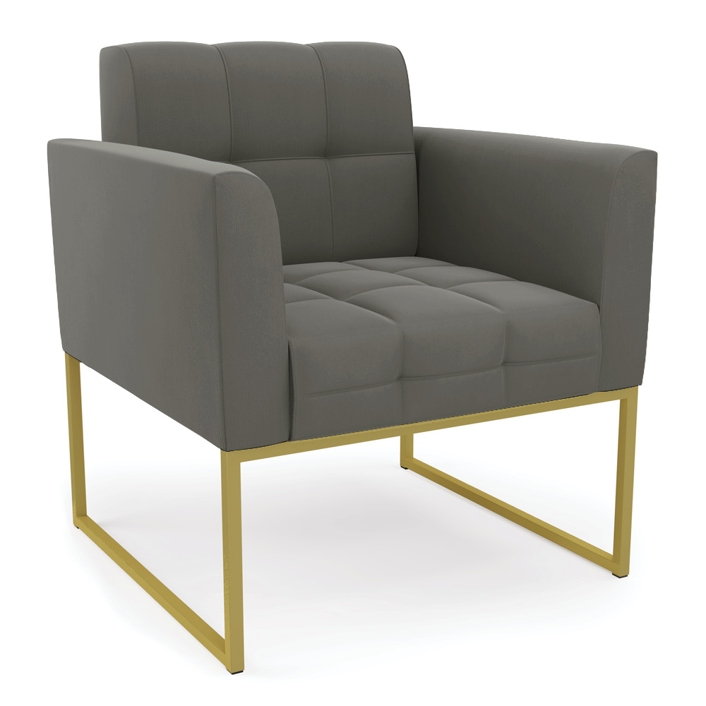 Poltrona Elisa Suede Grafite Base Metálica Industrial Dourada - D'Rossi
