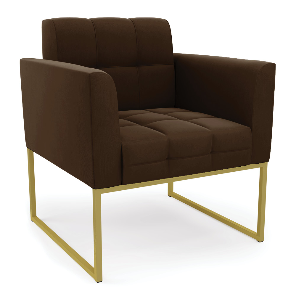 Poltrona Elisa Suede Marrom Base Metálica Industrial Dourada - D'Rossi