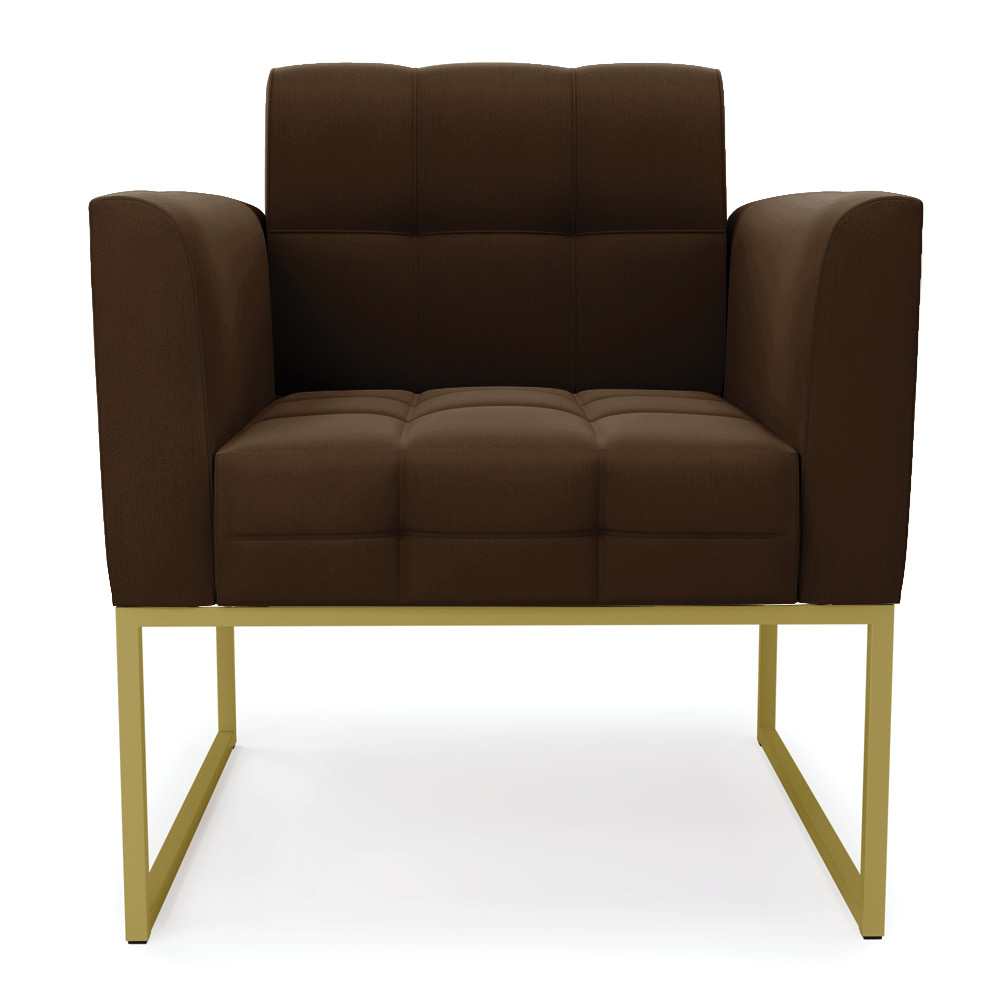 Poltrona Elisa Suede Marrom Base Metálica Industrial Dourada - D'Rossi