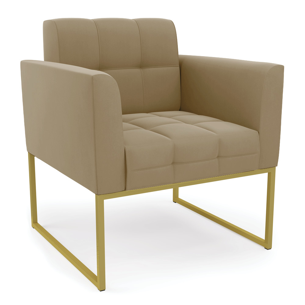 Poltrona Elisa Suede Marrom Rato Base Metálica Industrial Dourada - D'Rossi