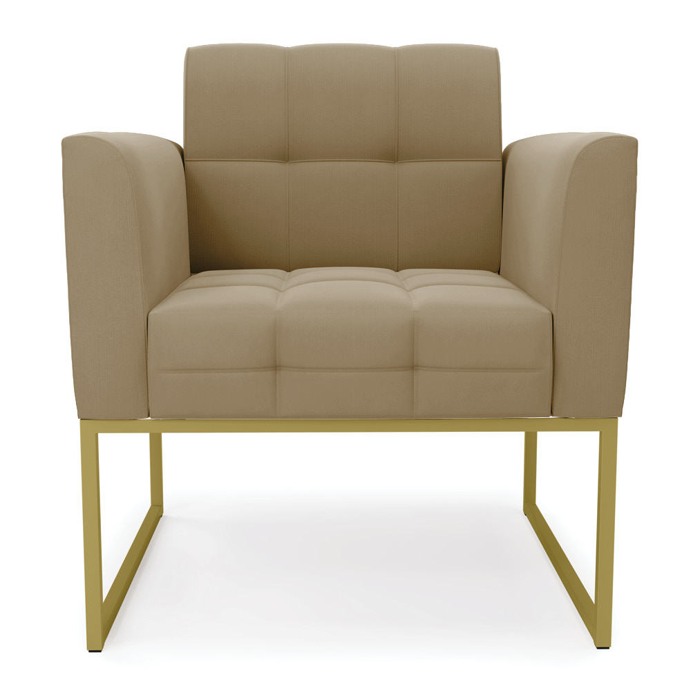 Poltrona Elisa Suede Marrom Rato Base Metálica Industrial Dourada - D'Rossi