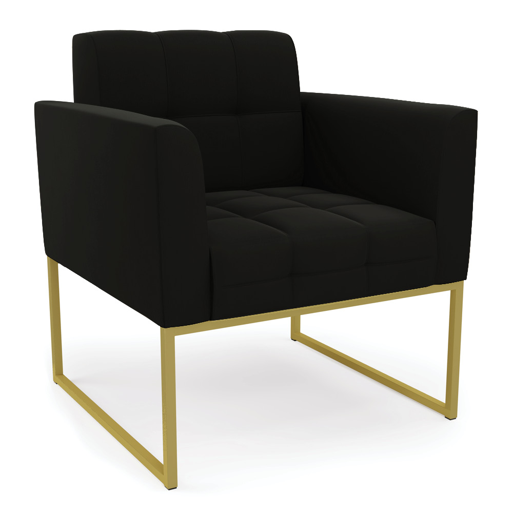 Poltrona Elisa Suede Preto Base Metálica Industrial Dourada - D'Rossi