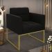 Poltrona Elisa Suede Preto Base Metálica Industrial Dourada - D'Rossi