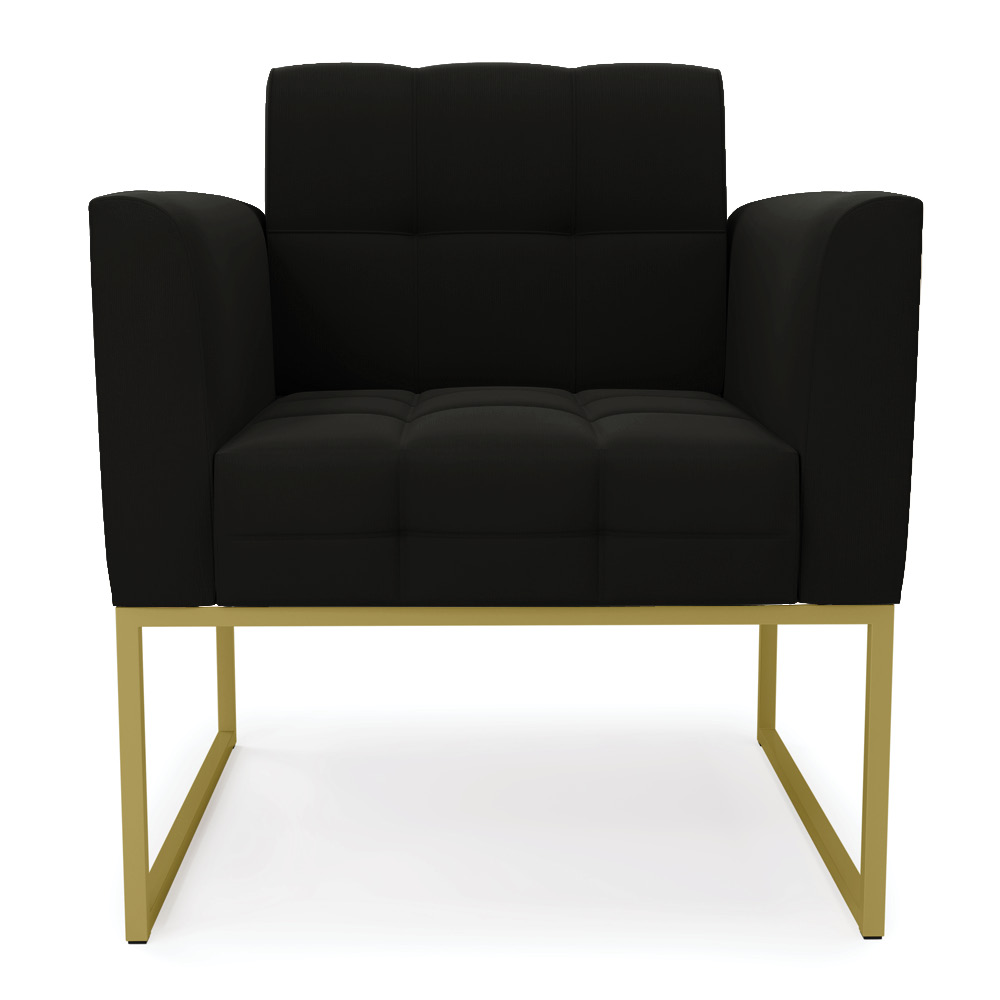 Poltrona Elisa Suede Preto Base Metálica Industrial Dourada - D'Rossi