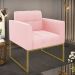 Poltrona Elisa Suede Rosa Bebê Base Metálica Industrial Dourada - D'Rossi