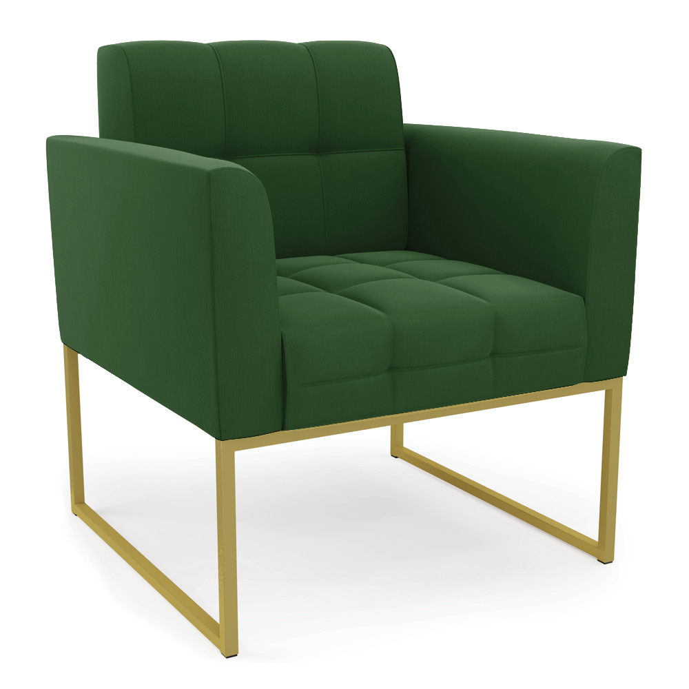 Poltrona Elisa Suede Verde Base Metálica Industrial Dourada - D'Rossi