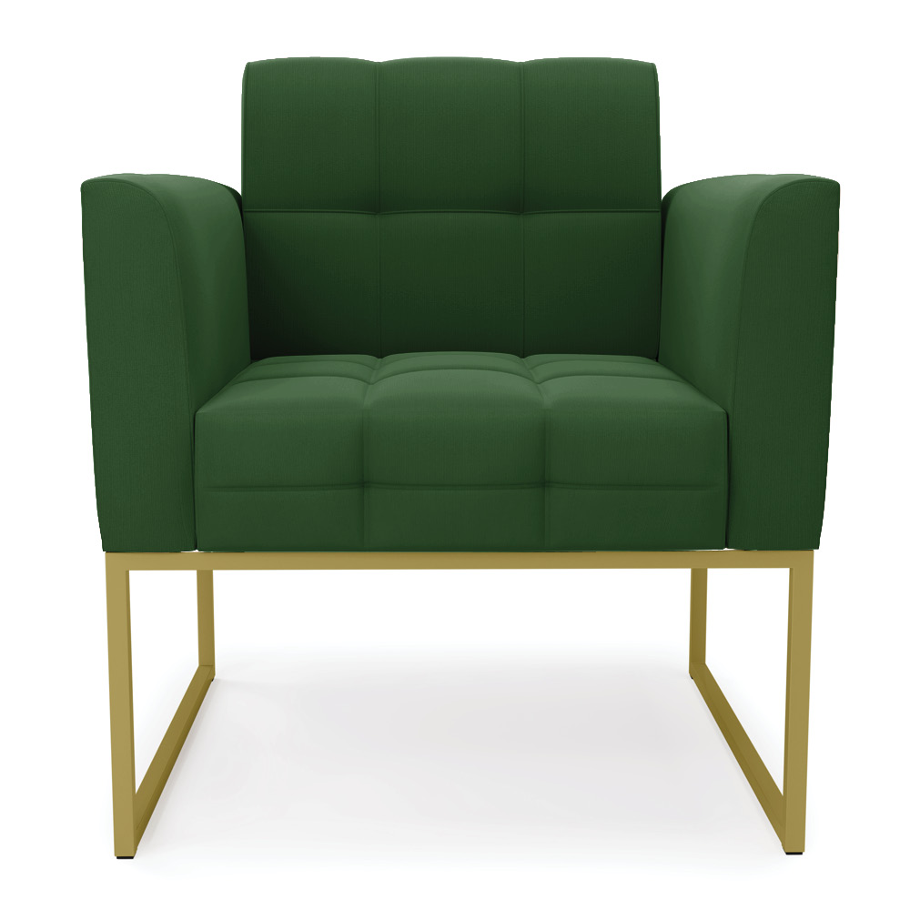 Poltrona Elisa Suede Verde Base Metálica Industrial Dourada - D'Rossi