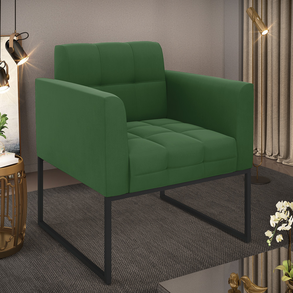 Poltrona Elisa Suede Verde Base Metálica Industrial Preto D03 - D'Rossi