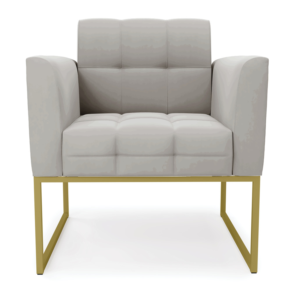 Poltrona Elisa Veludo Cinza Base Metálica Industrial Dourado - D'Rossi