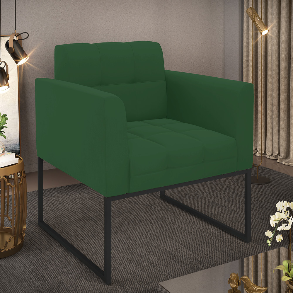 Poltrona Elisa Veludo Verde Base Metálica Industrial Preto D03 - D'Rossi