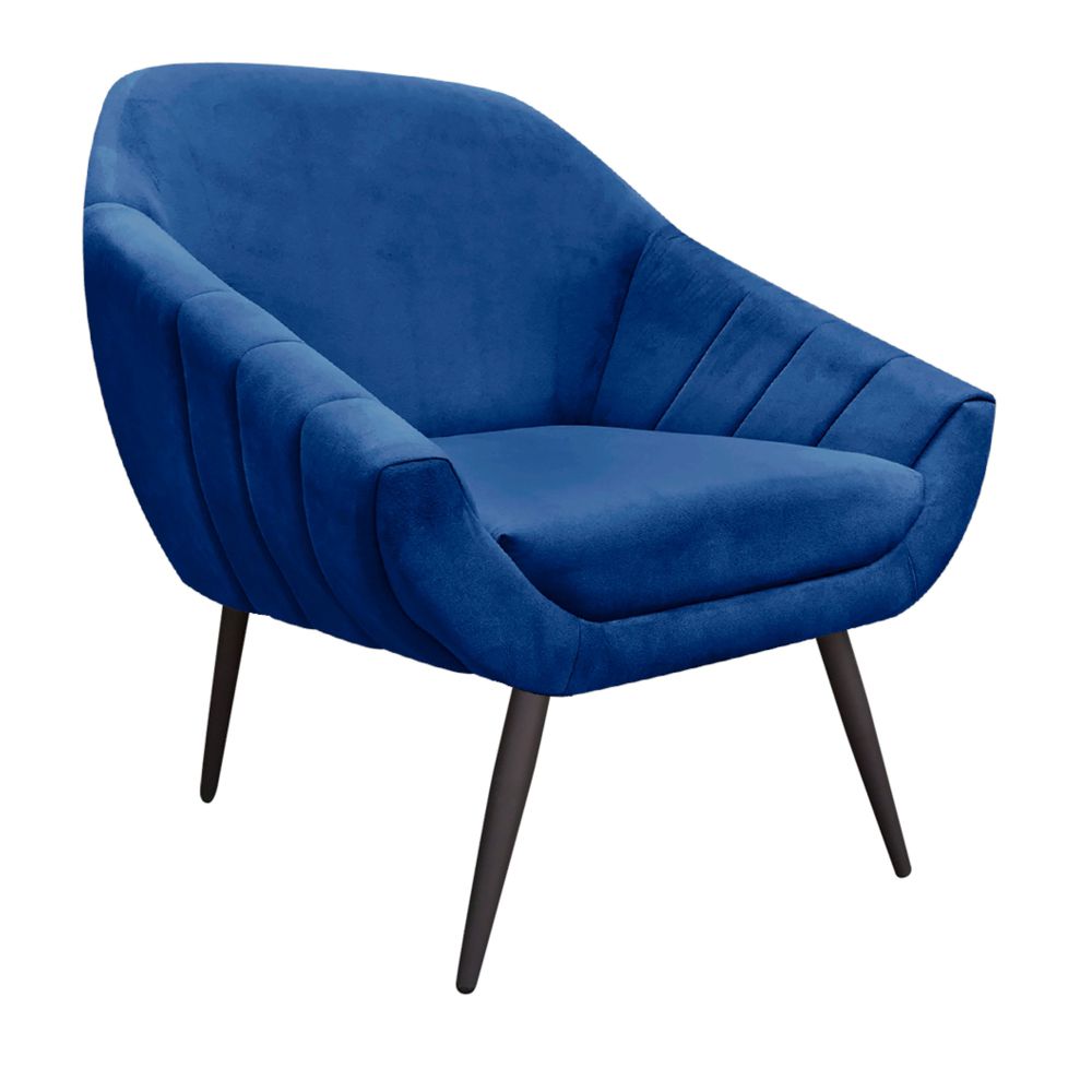 Poltrona Giovana Suede Azul Royal Pés Palito Ferro D'Rossi