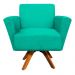 Poltrona Giratória Dora Suede Verde Turquesa Base Madeira - D'Rossi