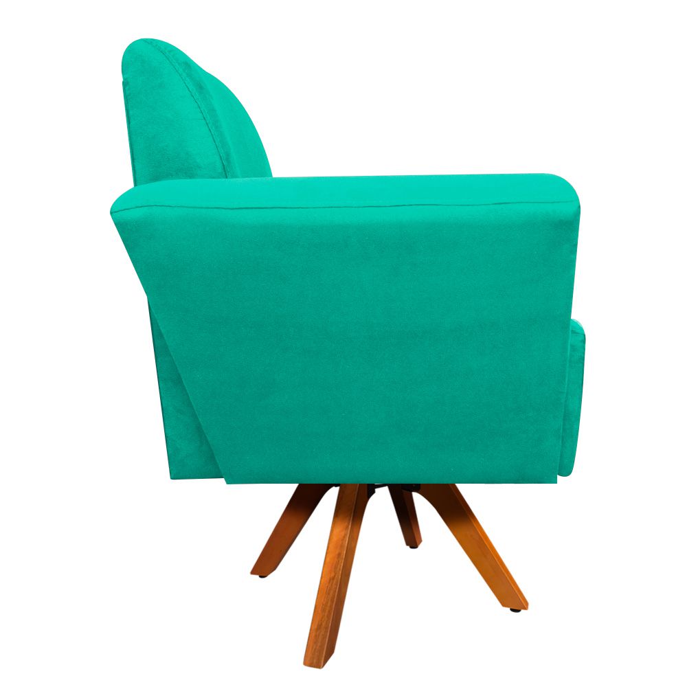 Poltrona Giratória Dora Suede Verde Turquesa Base Madeira - D'Rossi