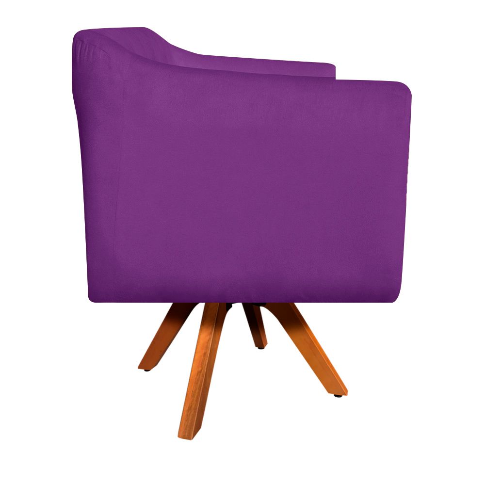 Poltrona Giratória Julia Suede Roxo Base Madeira - D'Rossi