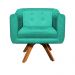 Poltrona Giratória Julia Suede Verde Turquesa Base Madeira - D'Rossi