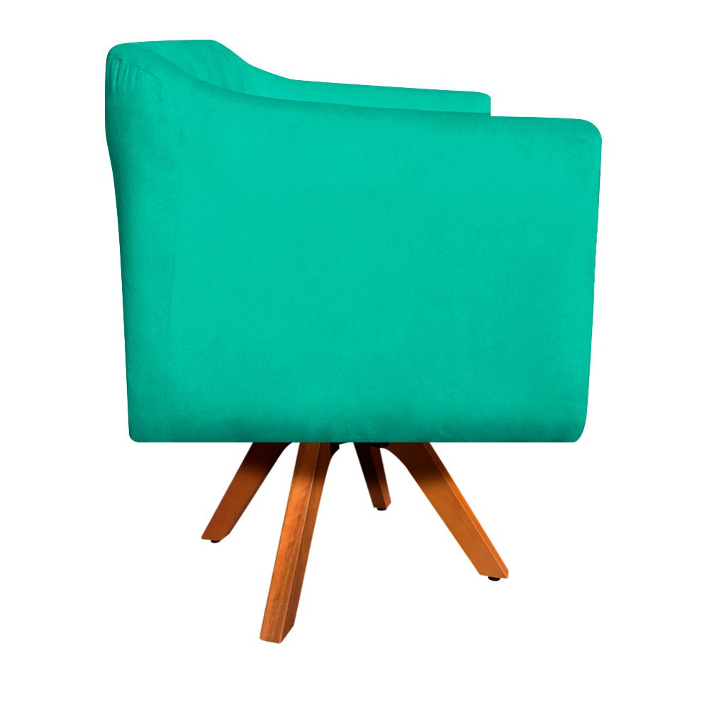 Poltrona Giratória Julia Suede Verde Turquesa Base Madeira - D'Rossi