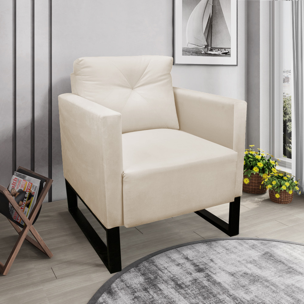 Poltrona Luisa Veludo Base Industrial Metálica Preto D01 - D'Rossi