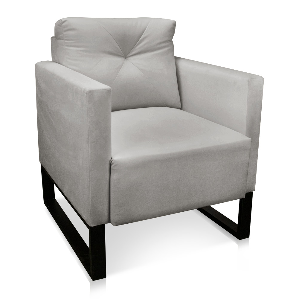 Poltrona Luisa Veludo Cinza Base Industrial Metálica Preto D01 - D'Rossi