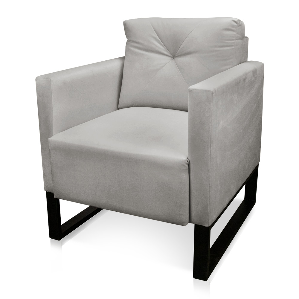 Poltrona Luisa Veludo Cinza Base Industrial Metálica Preto D01 - D'Rossi