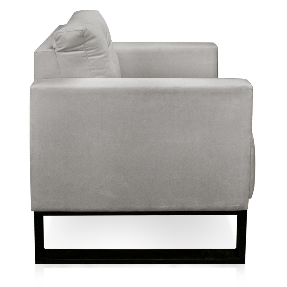 Poltrona Luisa Veludo Cinza Base Industrial Metálica Preto D01 - D'Rossi