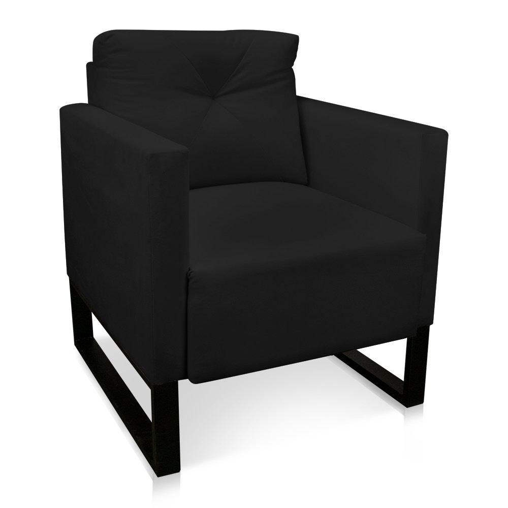 Poltrona Luisa Veludo Preto Base Industrial Metálica Preto D01 - D'Rossi