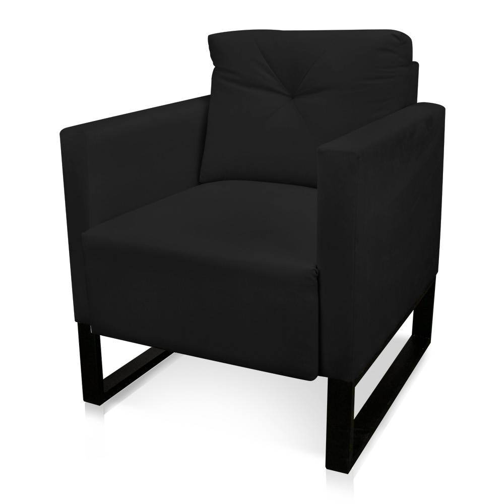 Poltrona Luisa Veludo Preto Base Industrial Metálica Preto D01 - D'Rossi