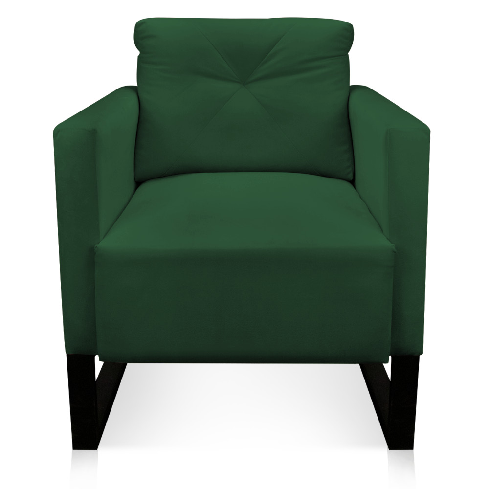 Poltrona Luisa Veludo Verde Base Industrial Metálica Preto D01 - D'Rossi