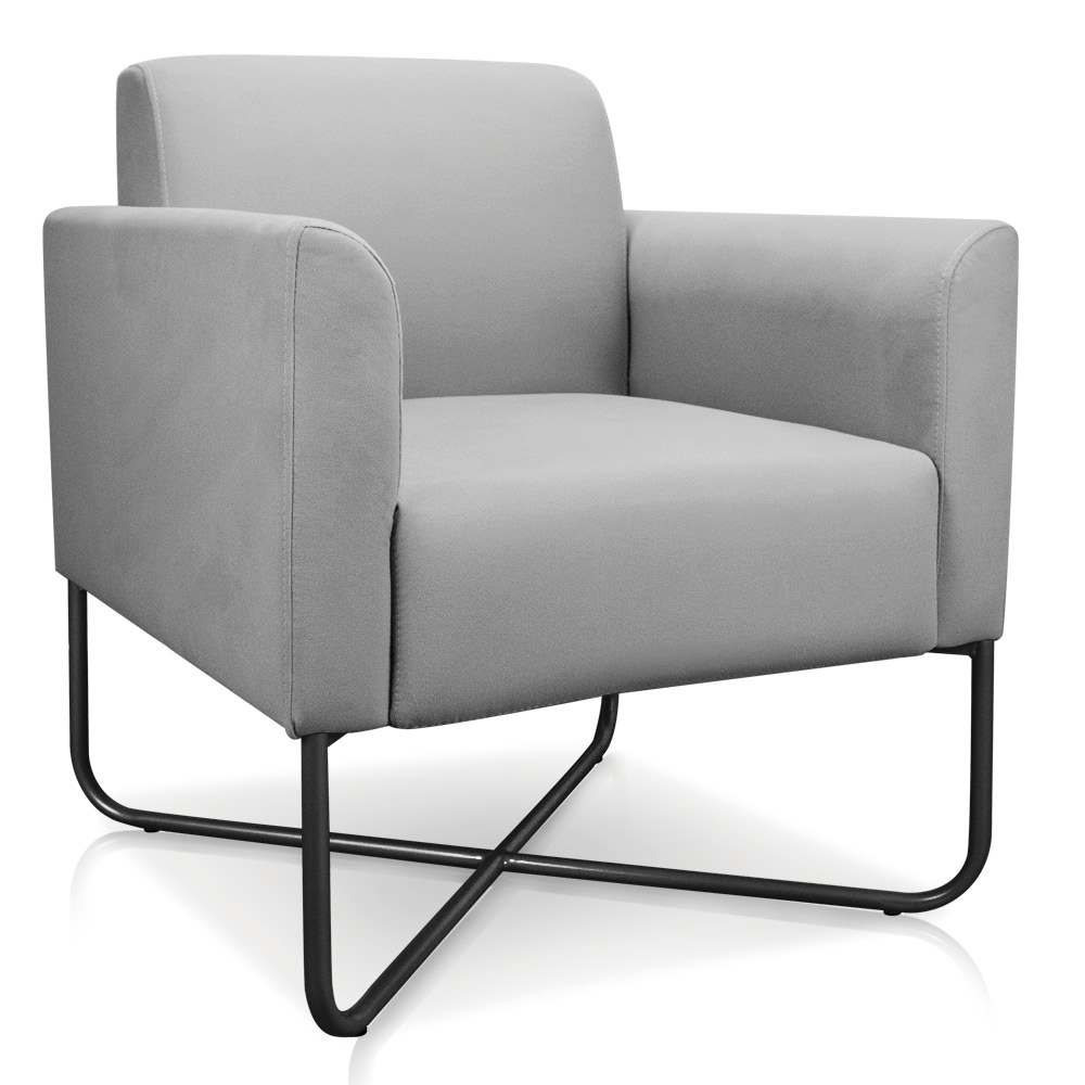 Poltrona Marisa Suede Cinza Base X Industrial Preto - D'Rossi