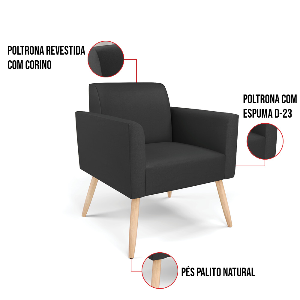Poltrona Pés Palito Natural Marisa Corino Preto D03 - D'Rossi