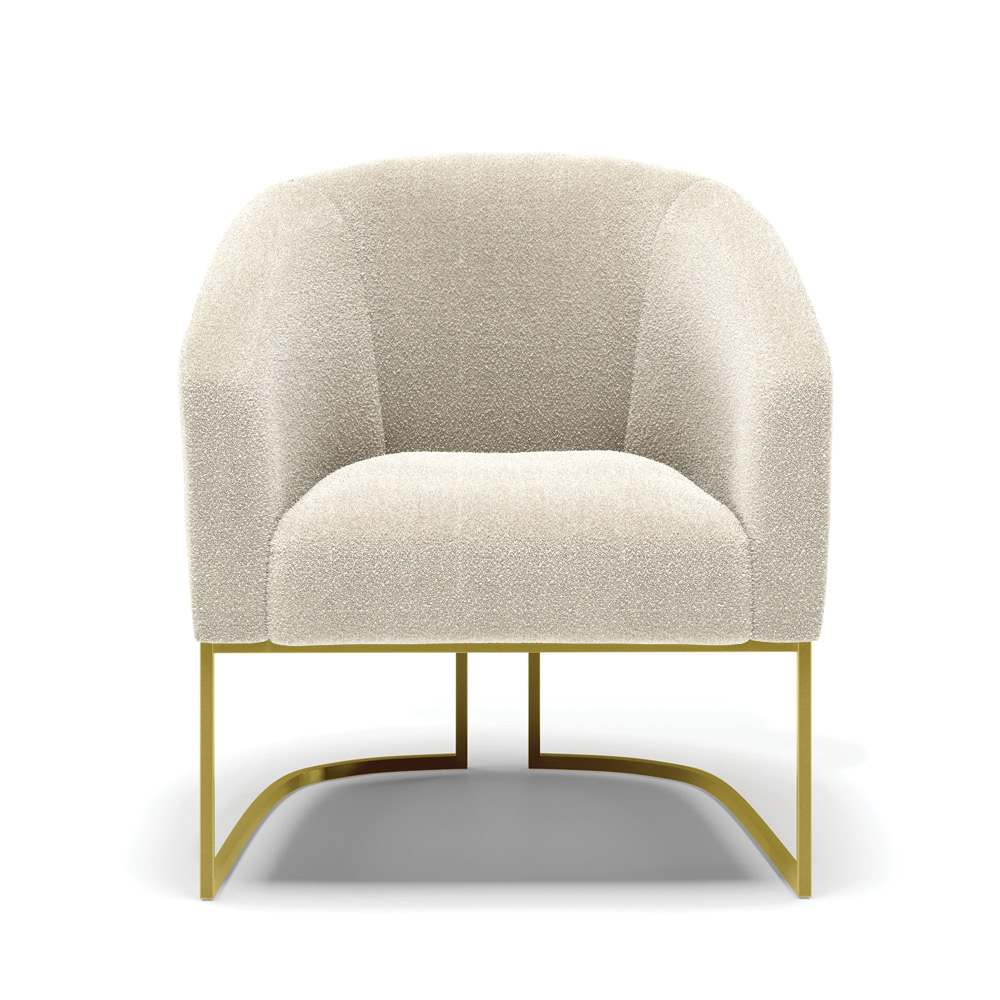 Poltrona Stella Bouclê Bege Base Metálica Industrial Dourado - D'Rossi