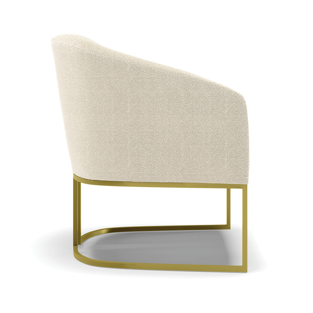 Poltrona Stella Bouclê Bege Base Metálica Industrial Dourado - D'Rossi