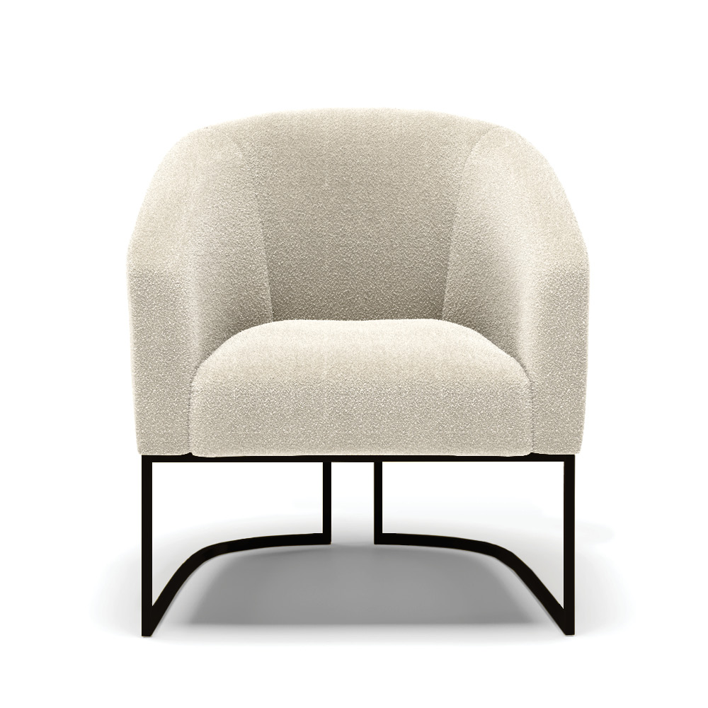 Poltrona Stella Bouclê Bege Base Metálica Industrial Preto - D'Rossi