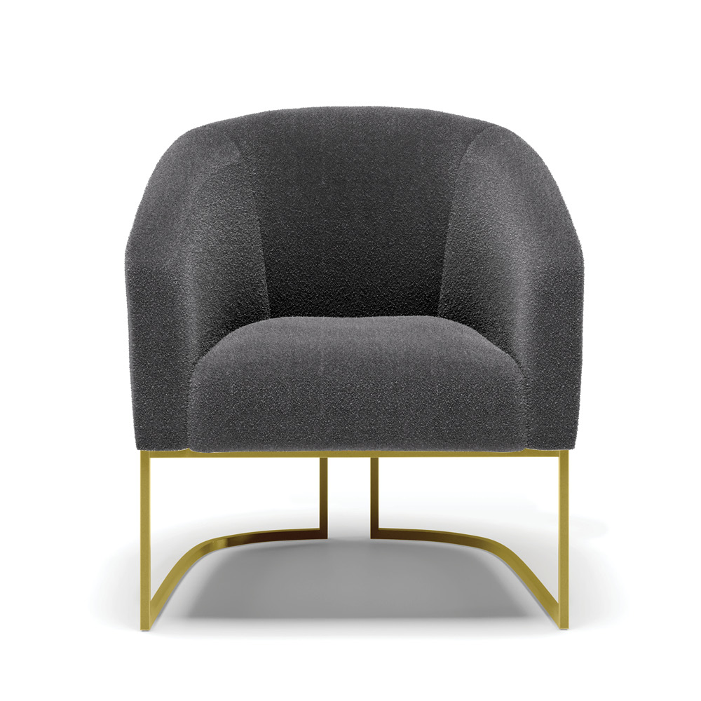 Poltrona Stella Bouclê Grafite Base Metálica Industrial Dourado - D'Rossi