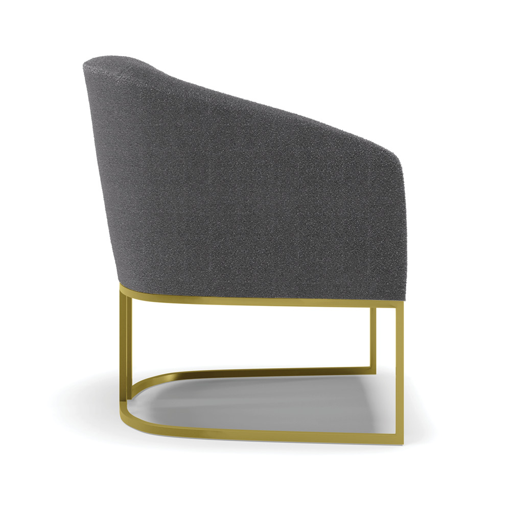 Poltrona Stella Bouclê Grafite Base Metálica Industrial Dourado - D'Rossi